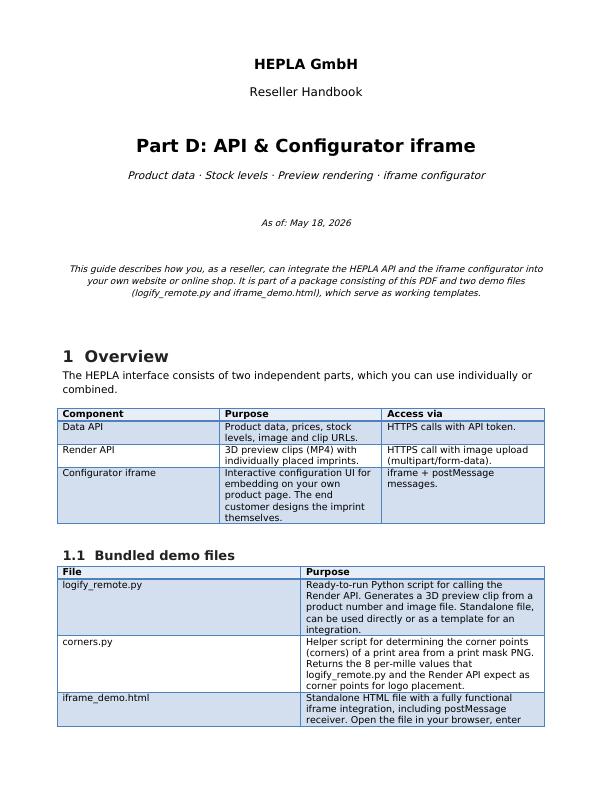 HEPLA D API Configurator iframe en