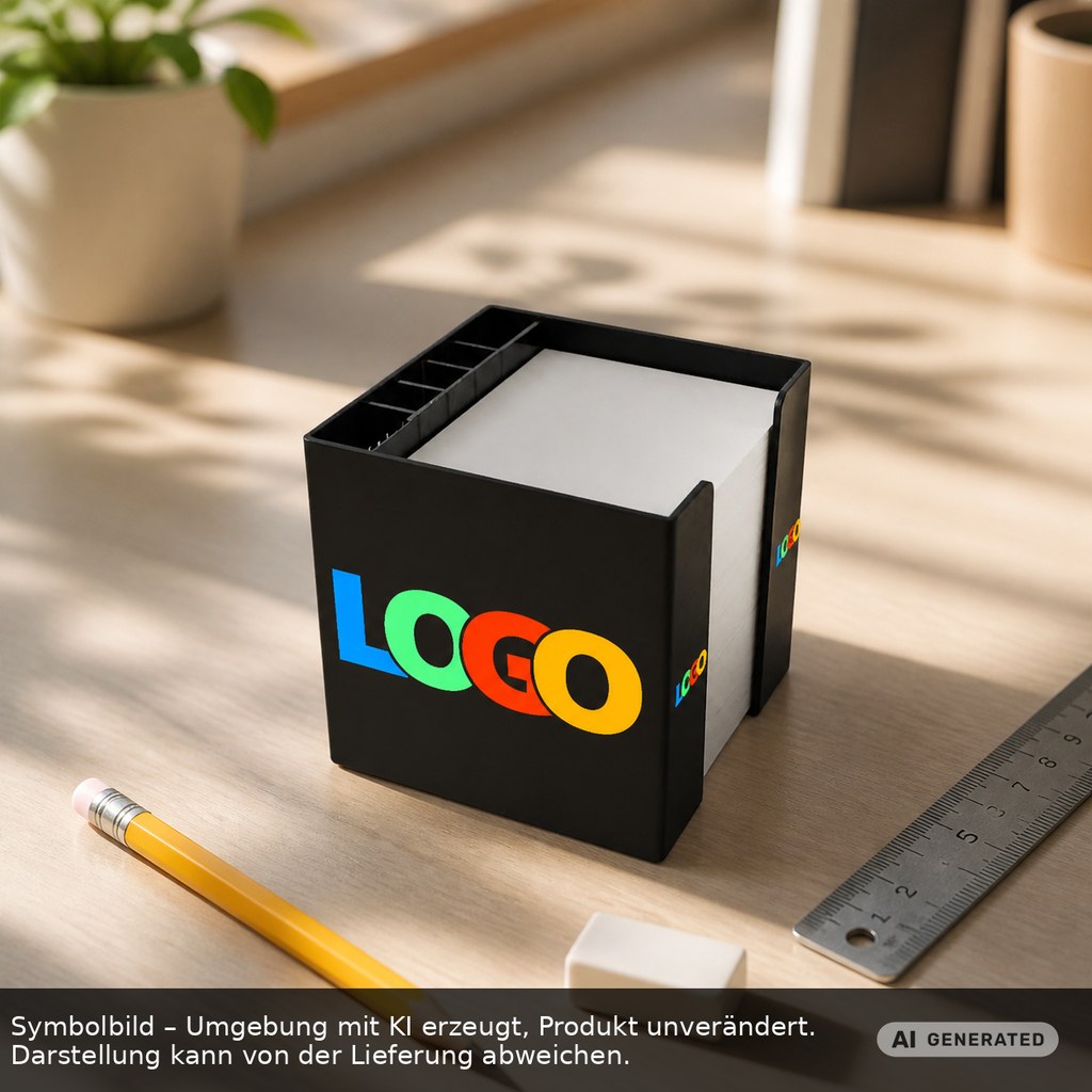 Zettelbox mit Köcher "Alpha" als Werbeartikel mit Logo bedrucken