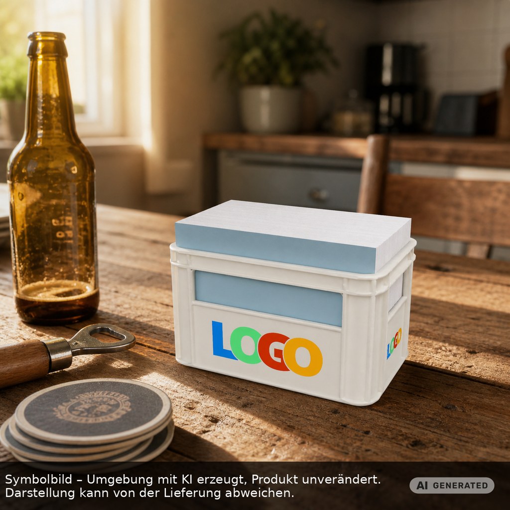 Memo box "beverage crate" printed as promotional items with logo