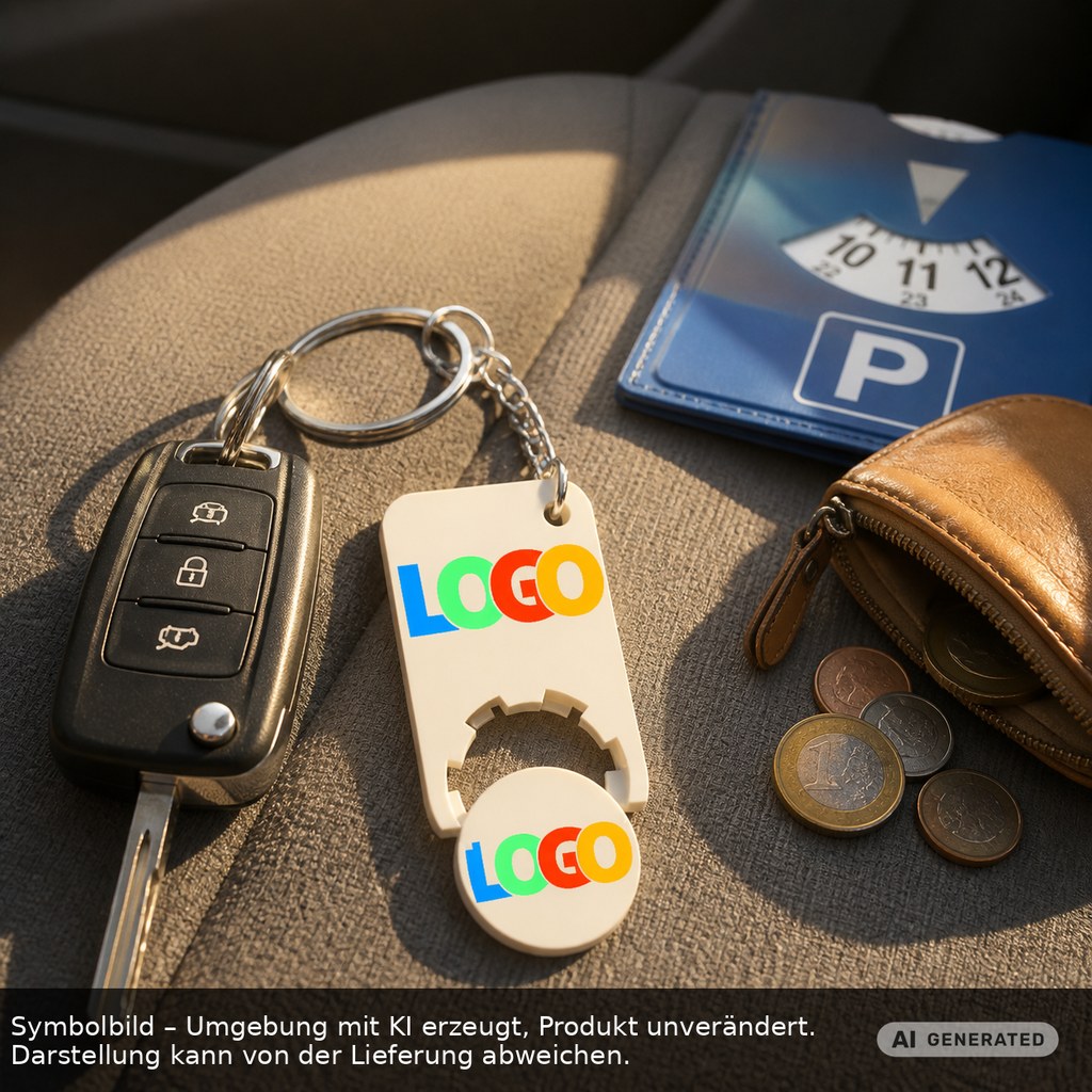 Chip holder with 1€ chip "Beta" printed as promotional items with logo