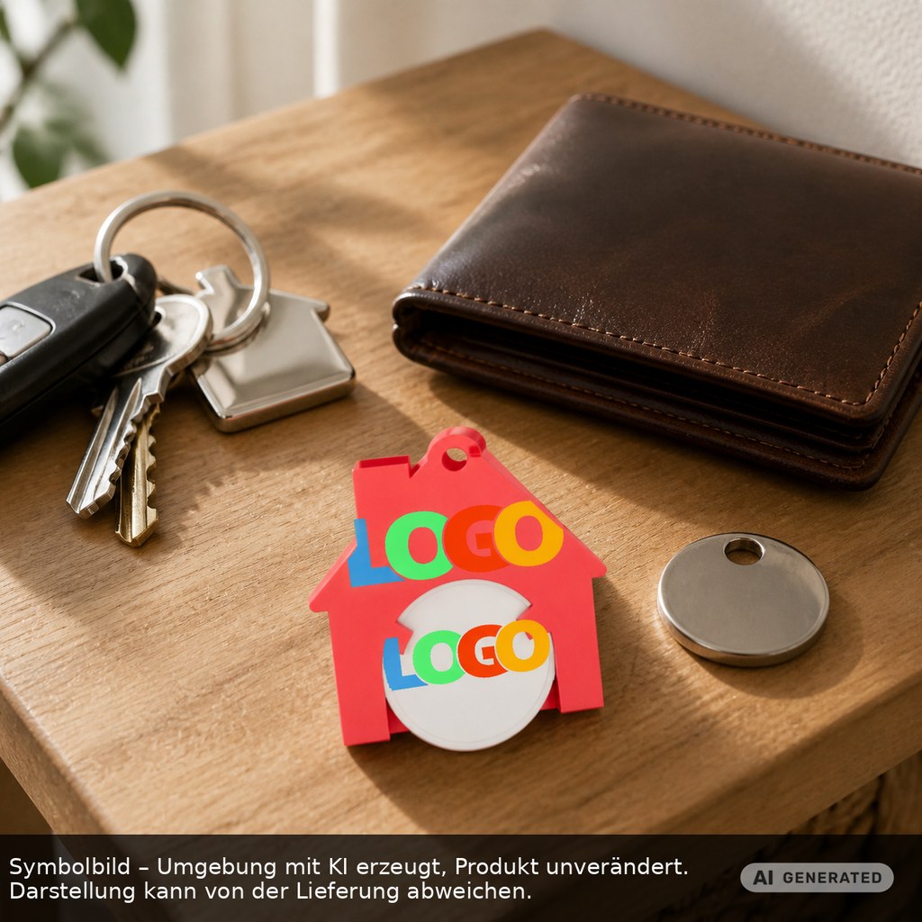 Chiphalter mit 1€-Chip "Haus" als Werbeartikel mit Logo bedrucken