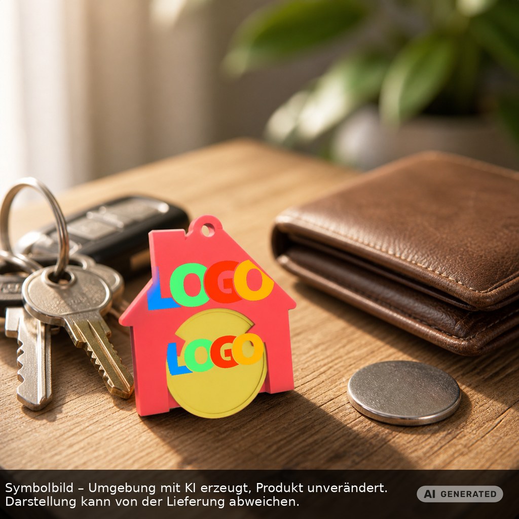Chiphalter mit 1€-Chip "Haus" als Werbeartikel mit Logo bedrucken