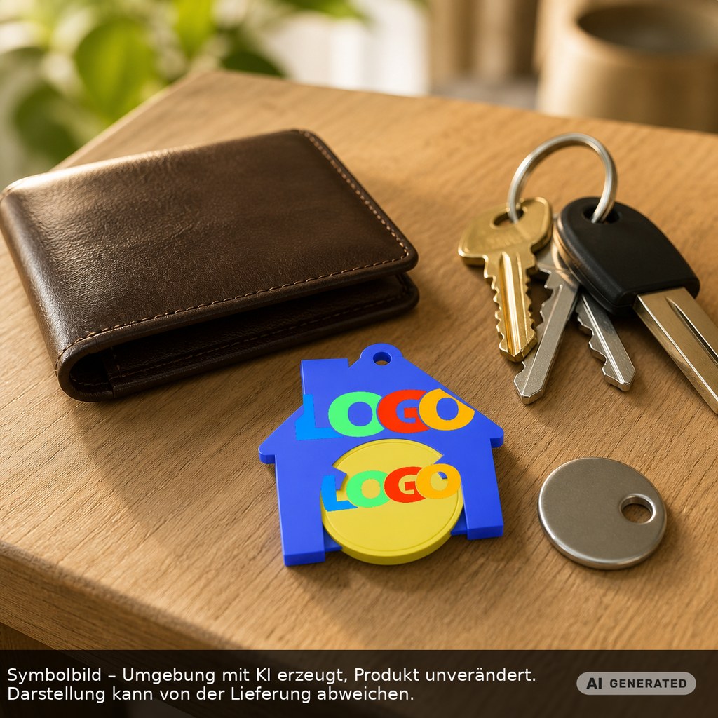Chiphalter mit 1€-Chip "Haus" als Werbeartikel mit Logo bedrucken