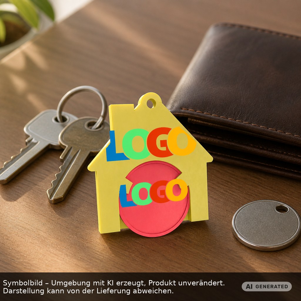 Chiphalter mit 1€-Chip "Haus" als Werbeartikel mit Logo bedrucken