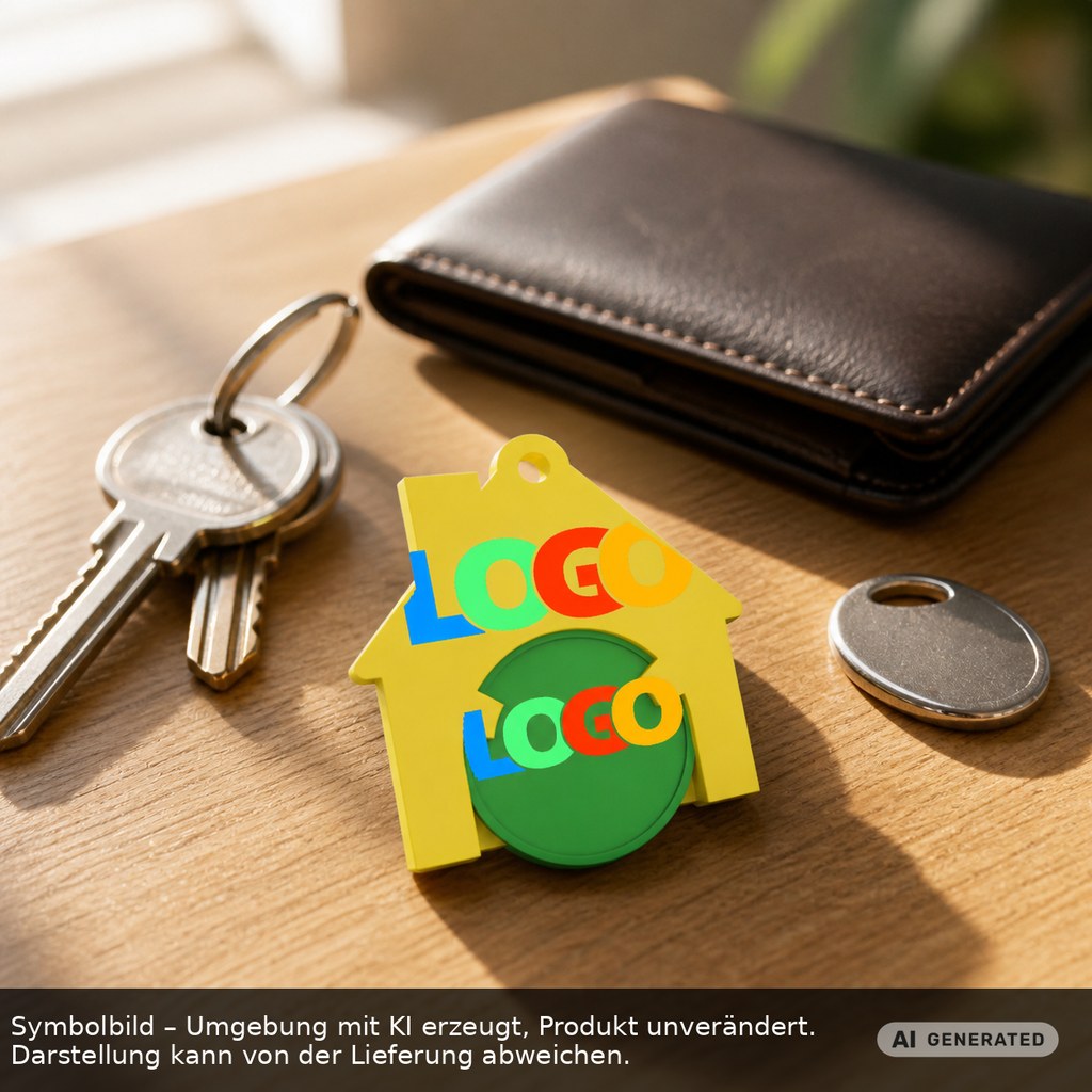 Chiphalter mit 1€-Chip "Haus" als Werbeartikel mit Logo bedrucken