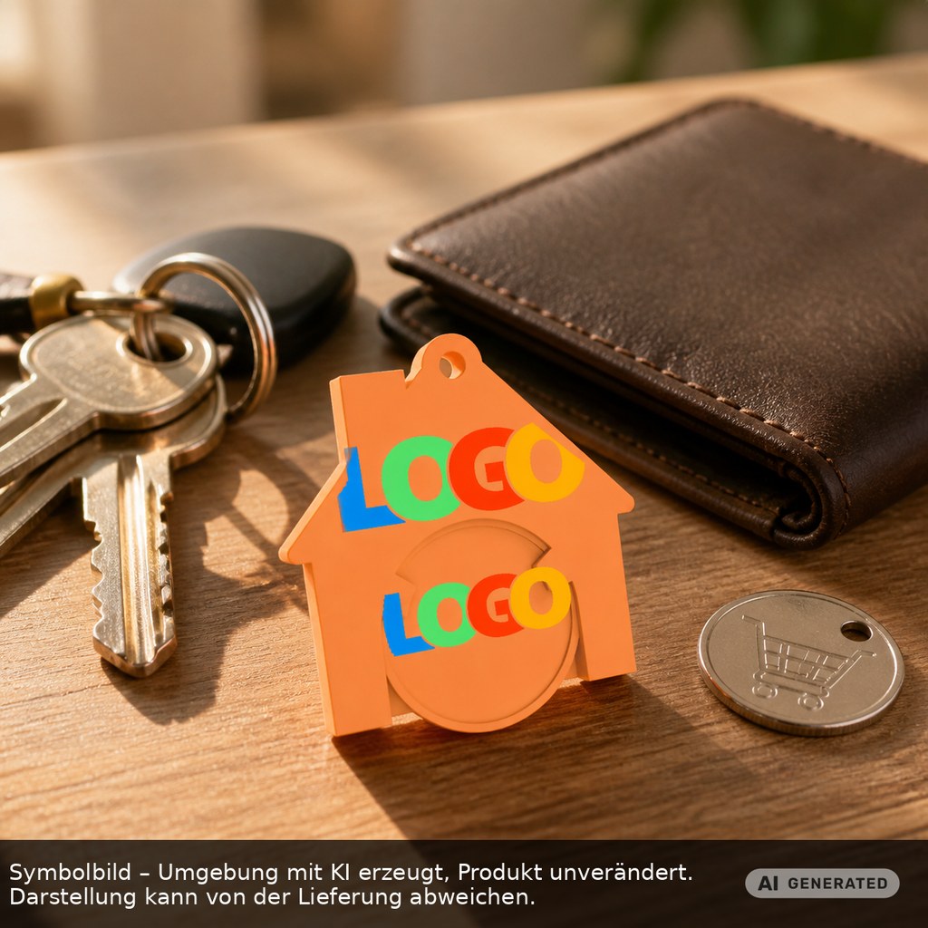 Chiphalter mit 1€-Chip "Haus" als Werbeartikel mit Logo bedrucken
