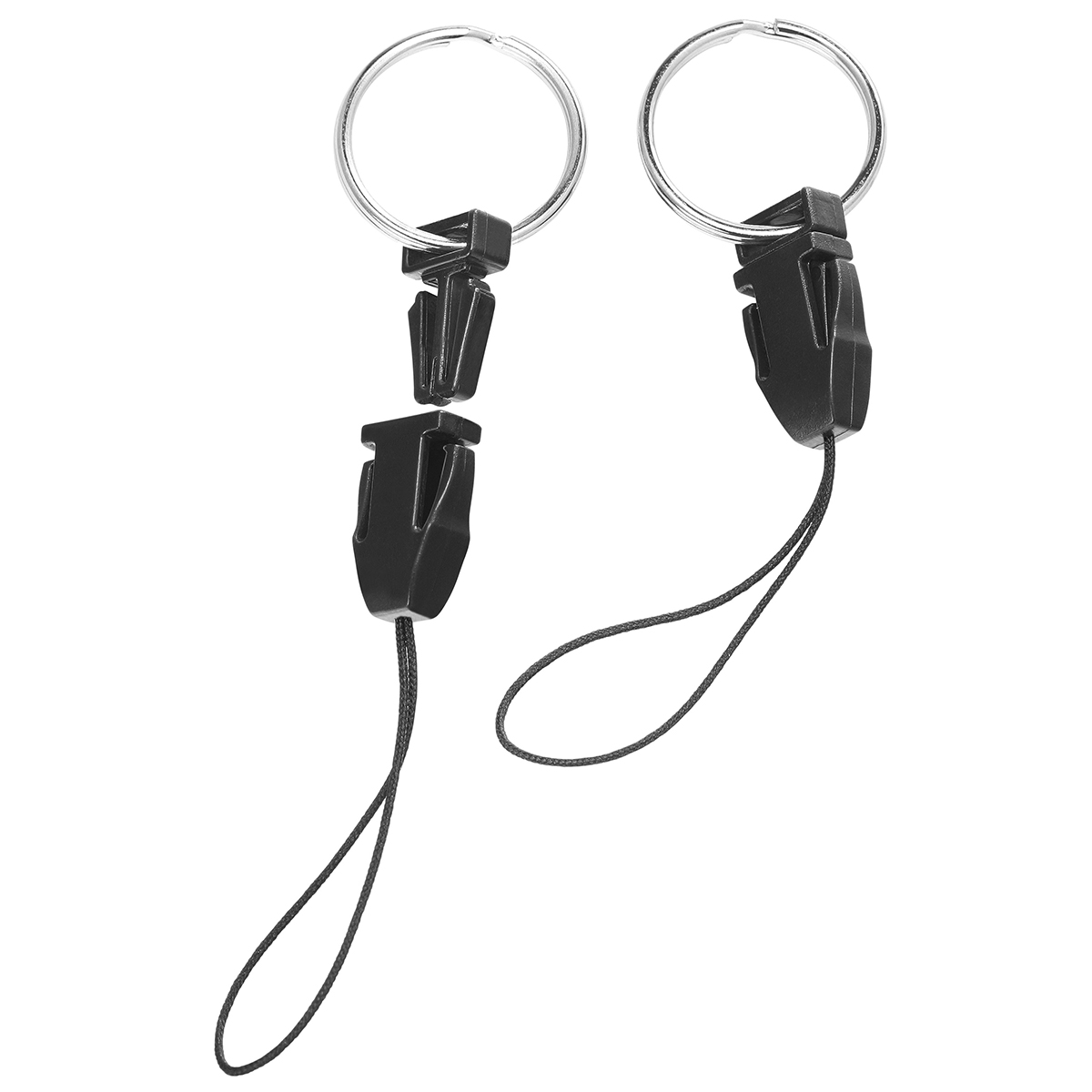 Mobile phone thong with snap fastener and ring